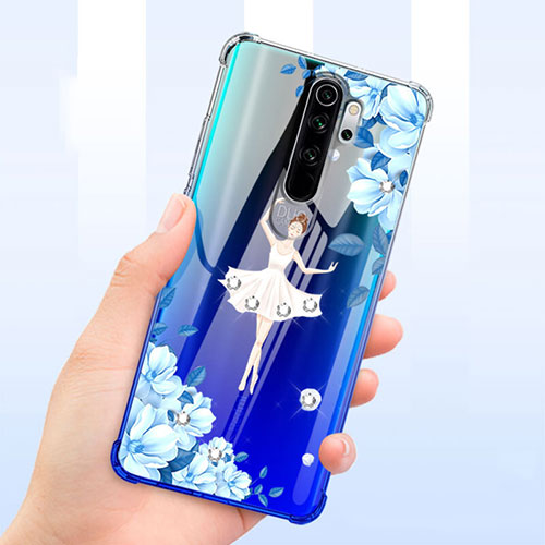 Ultra-thin Transparent Flowers Soft Case Cover T01 for Xiaomi Redmi Note 8 Pro Blue