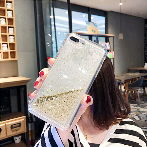 Ultra-thin Transparent Flowers Soft Case Cover T02 for Apple iPhone 7 Plus Gold