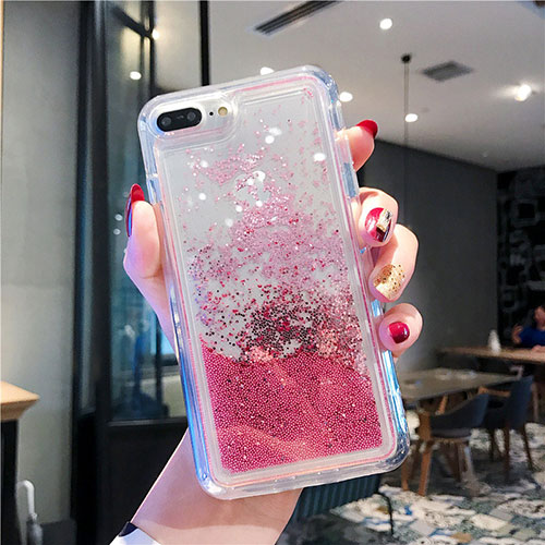 Ultra-thin Transparent Flowers Soft Case Cover T02 for Apple iPhone 8 Plus Red