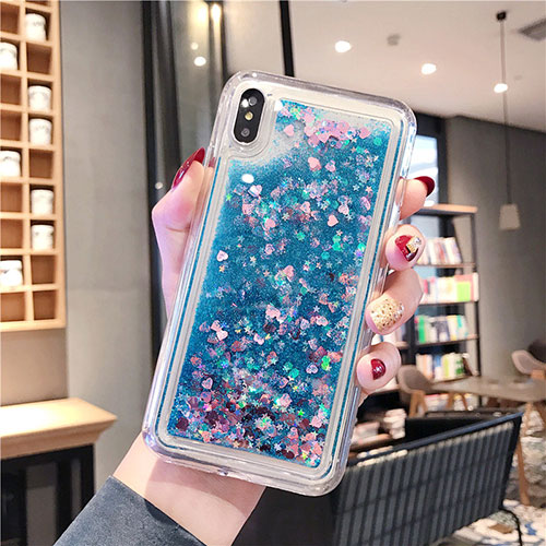 Ultra-thin Transparent Flowers Soft Case Cover T02 for Apple iPhone Xs Blue