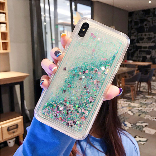 Ultra-thin Transparent Flowers Soft Case Cover T02 for Apple iPhone Xs Green