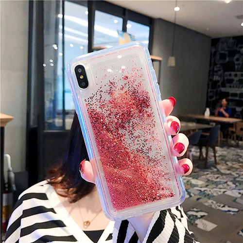 Ultra-thin Transparent Flowers Soft Case Cover T03 for Apple iPhone Xs Max Red