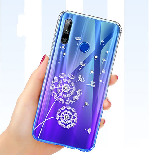 Ultra-thin Transparent Flowers Soft Case Cover T03 for Huawei Honor 20E Blue