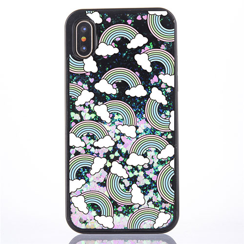 Ultra-thin Transparent Flowers Soft Case Cover T06 for Apple iPhone X Black