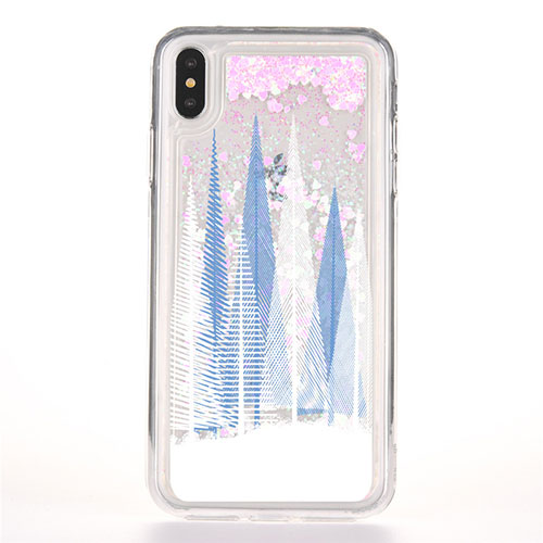 Ultra-thin Transparent Flowers Soft Case Cover T08 for Apple iPhone X Blue