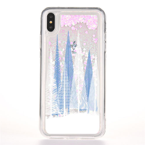 Ultra-thin Transparent Flowers Soft Case Cover T08 for Apple iPhone Xs Blue