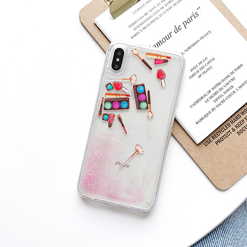 Ultra-thin Transparent Flowers Soft Case Cover T11 for Apple iPhone X Pink