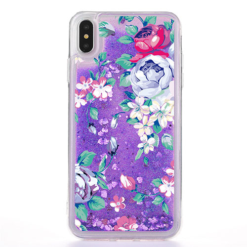 Ultra-thin Transparent Flowers Soft Case Cover T18 for Apple iPhone Xs Max Purple