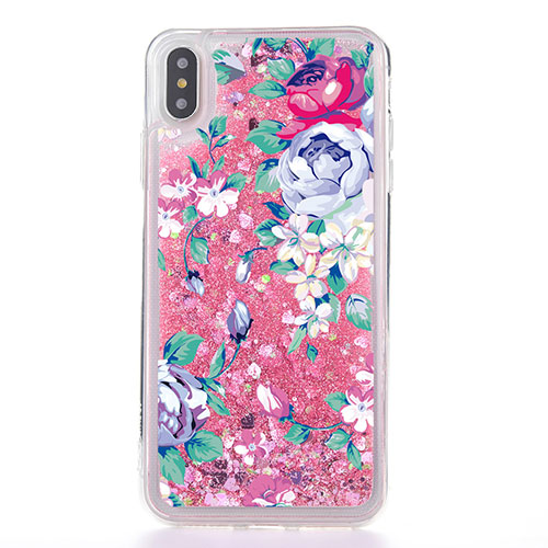 Ultra-thin Transparent Flowers Soft Case Cover T18 for Apple iPhone Xs Max Rose Gold
