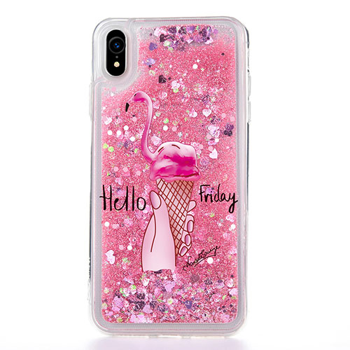 Ultra-thin Transparent Flowers Soft Case Cover T20 for Apple iPhone XR Hot Pink