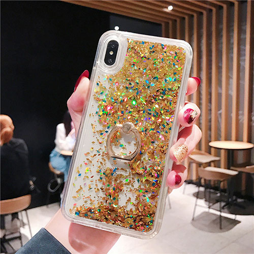 Ultra-thin Transparent Flowers Soft Case Cover T25 for Apple iPhone Xs Max Gold
