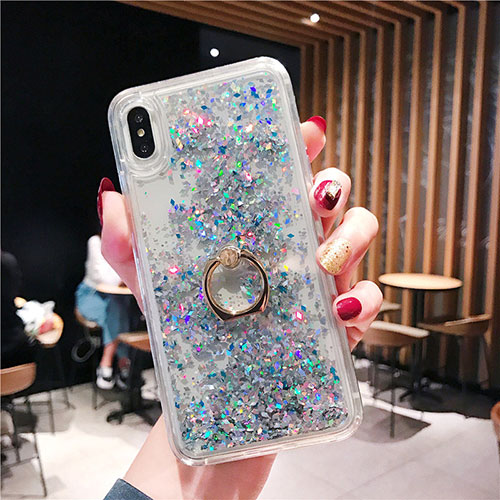 Ultra-thin Transparent Flowers Soft Case Cover T25 for Apple iPhone Xs Max Sky Blue