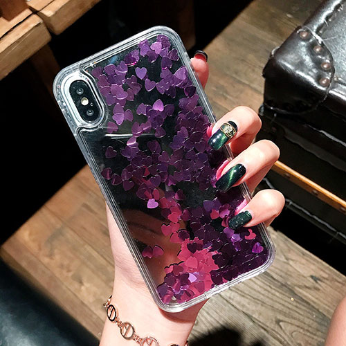 Ultra-thin Transparent Flowers Soft Case Cover T26 for Apple iPhone X Purple