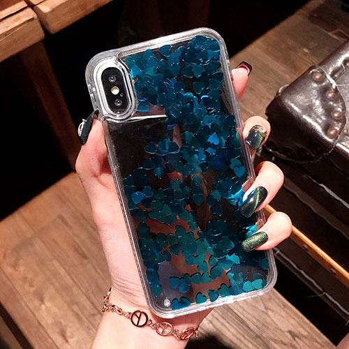 Ultra-thin Transparent Flowers Soft Case Cover T26 for Apple iPhone Xs Blue