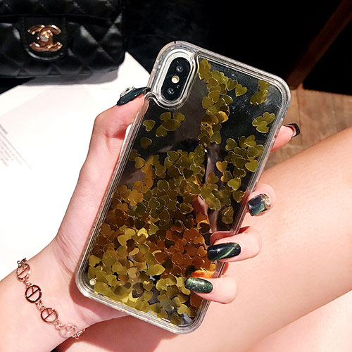 Ultra-thin Transparent Flowers Soft Case Cover T26 for Apple iPhone Xs Gold
