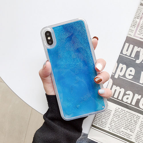 Ultra-thin Transparent Flowers Soft Case Cover Z03 for Apple iPhone X Sky Blue