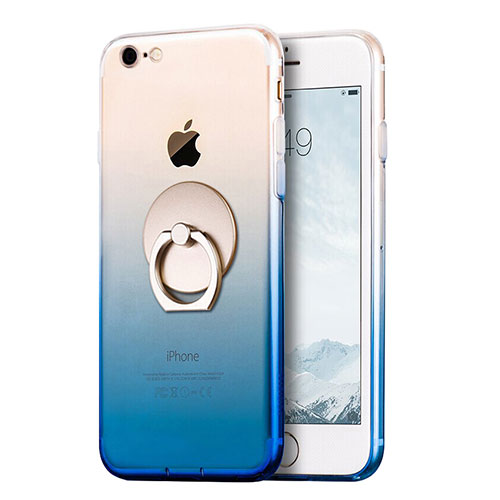 Ultra-thin Transparent Gel Gradient Soft Case with Finger Ring Stand for Apple iPhone SE (2020) Blue