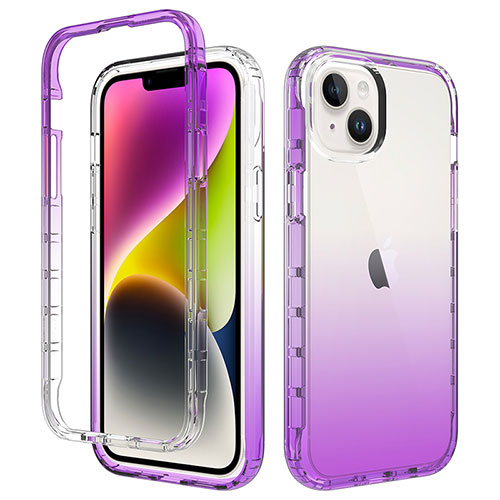 Ultra-thin Transparent Gel Gradient Soft Matte Finish Front and Back Case 360 Degrees Cover for Apple iPhone 14 Plus Purple