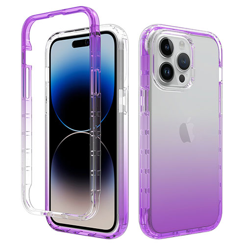 Ultra-thin Transparent Gel Gradient Soft Matte Finish Front and Back Case 360 Degrees Cover for Apple iPhone 14 Pro Purple