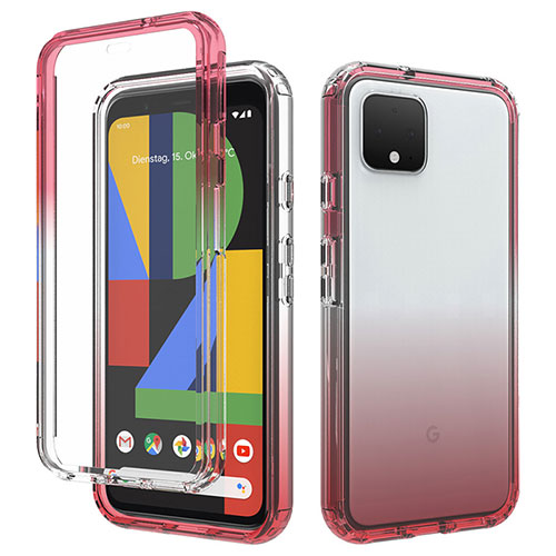 Ultra-thin Transparent Gel Gradient Soft Matte Finish Front and Back Case 360 Degrees Cover for Google Pixel 4 Red