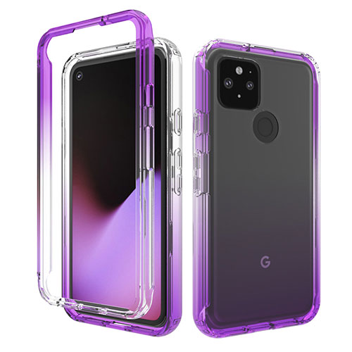 Ultra-thin Transparent Gel Gradient Soft Matte Finish Front and Back Case 360 Degrees Cover for Google Pixel 5 Purple