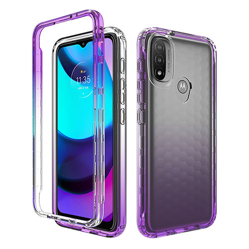 Ultra-thin Transparent Gel Gradient Soft Matte Finish Front and Back Case 360 Degrees Cover for Motorola Moto E30 Purple