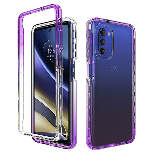 Ultra-thin Transparent Gel Gradient Soft Matte Finish Front and Back Case 360 Degrees Cover for Motorola Moto G51 5G Purple
