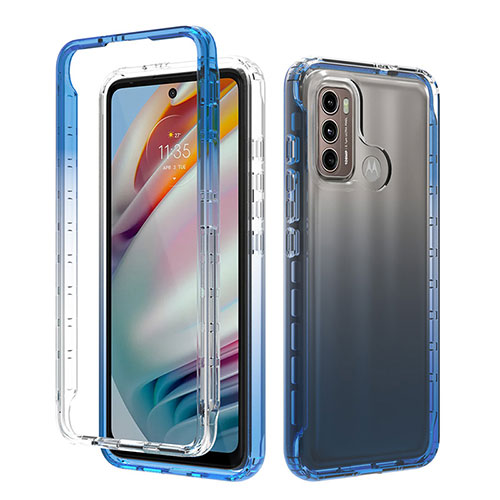 Ultra-thin Transparent Gel Gradient Soft Matte Finish Front and Back Case 360 Degrees Cover for Motorola Moto G60 Blue