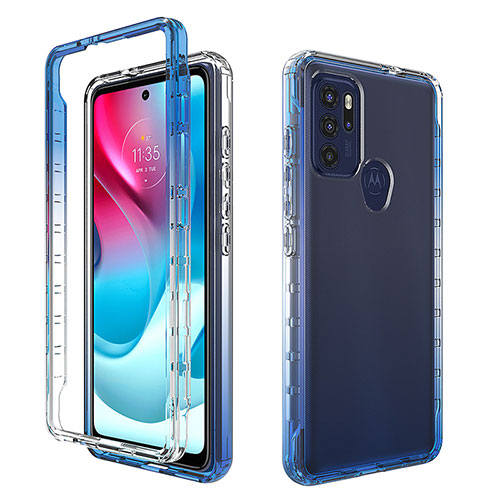 Ultra-thin Transparent Gel Gradient Soft Matte Finish Front and Back Case 360 Degrees Cover for Motorola Moto G60s Blue