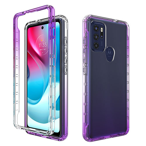 Ultra-thin Transparent Gel Gradient Soft Matte Finish Front and Back Case 360 Degrees Cover for Motorola Moto G60s Purple