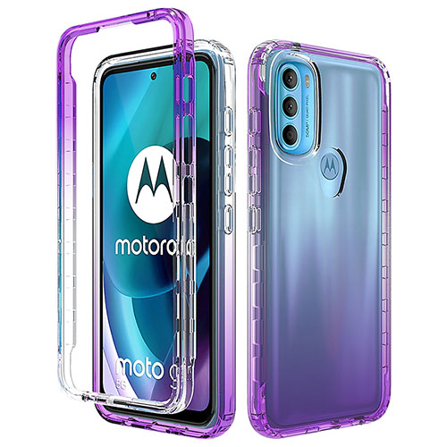 Ultra-thin Transparent Gel Gradient Soft Matte Finish Front and Back Case 360 Degrees Cover for Motorola Moto G71 5G Purple