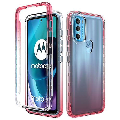 Ultra-thin Transparent Gel Gradient Soft Matte Finish Front and Back Case 360 Degrees Cover for Motorola Moto G71 5G Red