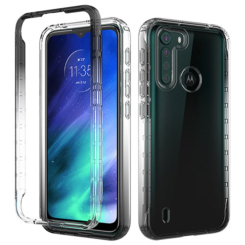 Ultra-thin Transparent Gel Gradient Soft Matte Finish Front and Back Case 360 Degrees Cover for Motorola Moto One Fusion Black