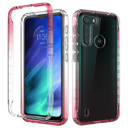 Ultra-thin Transparent Gel Gradient Soft Matte Finish Front and Back Case 360 Degrees Cover for Motorola Moto One Fusion Red