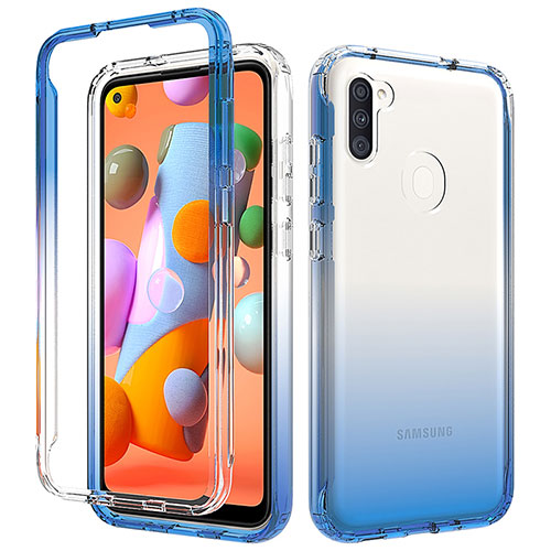 Ultra-thin Transparent Gel Gradient Soft Matte Finish Front and Back Case 360 Degrees Cover for Samsung Galaxy A11 Blue