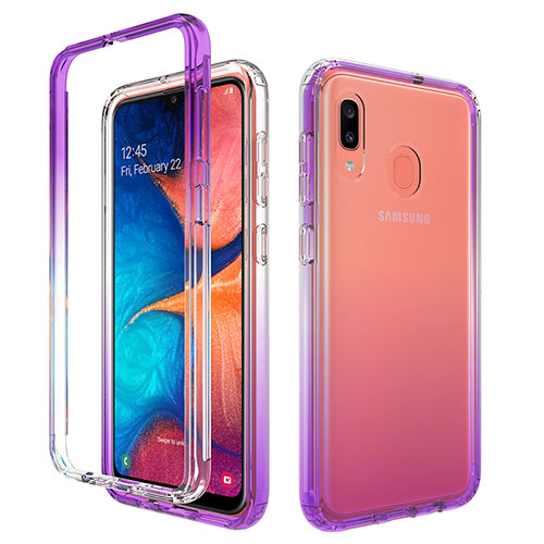 Ultra-thin Transparent Gel Gradient Soft Matte Finish Front and Back Case 360 Degrees Cover for Samsung Galaxy A20 Purple