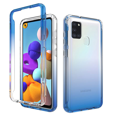 Ultra-thin Transparent Gel Gradient Soft Matte Finish Front and Back Case 360 Degrees Cover for Samsung Galaxy A21s Blue