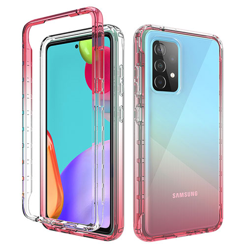 Ultra-thin Transparent Gel Gradient Soft Matte Finish Front and Back Case 360 Degrees Cover for Samsung Galaxy A52 5G Red