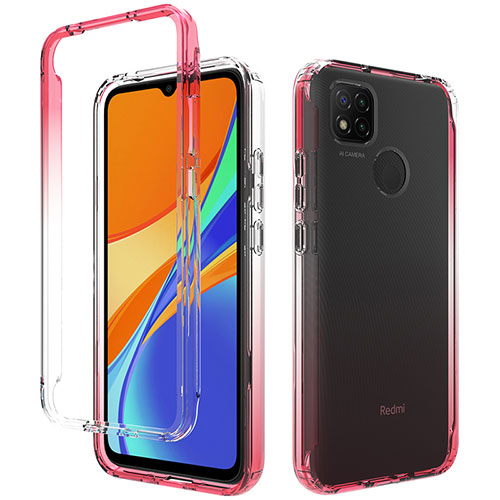 Ultra-thin Transparent Gel Gradient Soft Matte Finish Front and Back Case 360 Degrees Cover for Xiaomi Redmi 9C Red