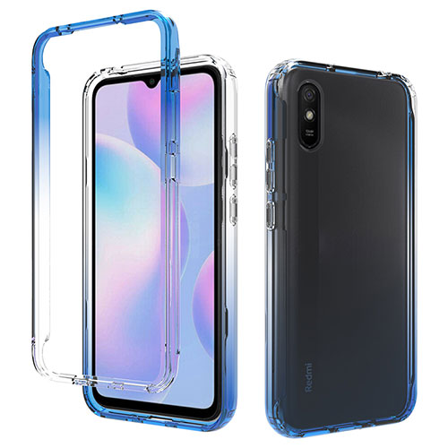 Ultra-thin Transparent Gel Gradient Soft Matte Finish Front and Back Case 360 Degrees Cover for Xiaomi Redmi 9i Blue