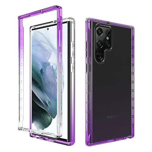 Ultra-thin Transparent Gel Gradient Soft Matte Finish Front and Back Case 360 Degrees Cover M01 for Samsung Galaxy S21 Ultra 5G Purple