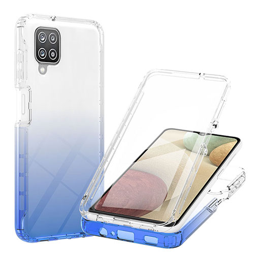 Ultra-thin Transparent Gel Gradient Soft Matte Finish Front and Back Case 360 Degrees Cover YB1 for Samsung Galaxy A12 Blue