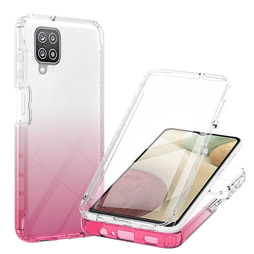 Ultra-thin Transparent Gel Gradient Soft Matte Finish Front and Back Case 360 Degrees Cover YB1 for Samsung Galaxy A12 Pink