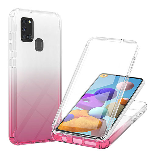 Ultra-thin Transparent Gel Gradient Soft Matte Finish Front and Back Case 360 Degrees Cover YB1 for Samsung Galaxy A21s Pink