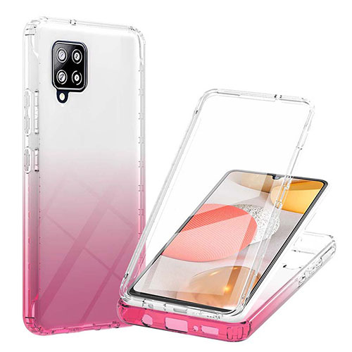 Ultra-thin Transparent Gel Gradient Soft Matte Finish Front and Back Case 360 Degrees Cover YB1 for Samsung Galaxy A42 5G Pink