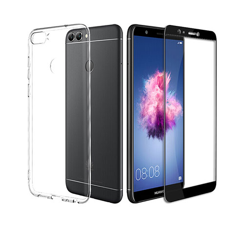Ultra-thin Transparent Gel Soft Case with Screen Protector for Huawei Enjoy 7S Black