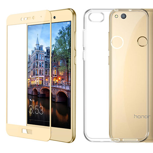 Ultra-thin Transparent Gel Soft Case with Screen Protector for Huawei GR3 (2017) Gold