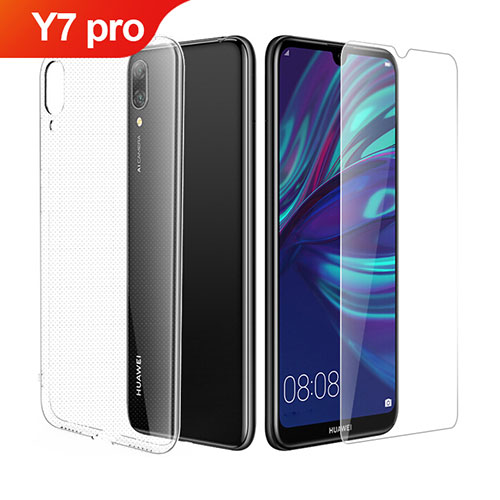 Ultra-thin Transparent Gel Soft Case with Screen Protector for Huawei Y7 (2019) Clear