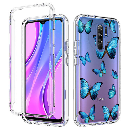 Ultra-thin Transparent Gel Soft Matte Finish Front and Back Case 360 Degrees Cover for Xiaomi Redmi 9 Blue