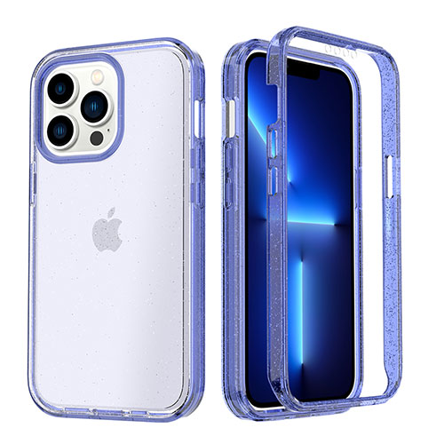 Ultra-thin Transparent Gel Soft Matte Finish Front and Back Case 360 Degrees Cover YJ1 for Apple iPhone 13 Pro Max Blue